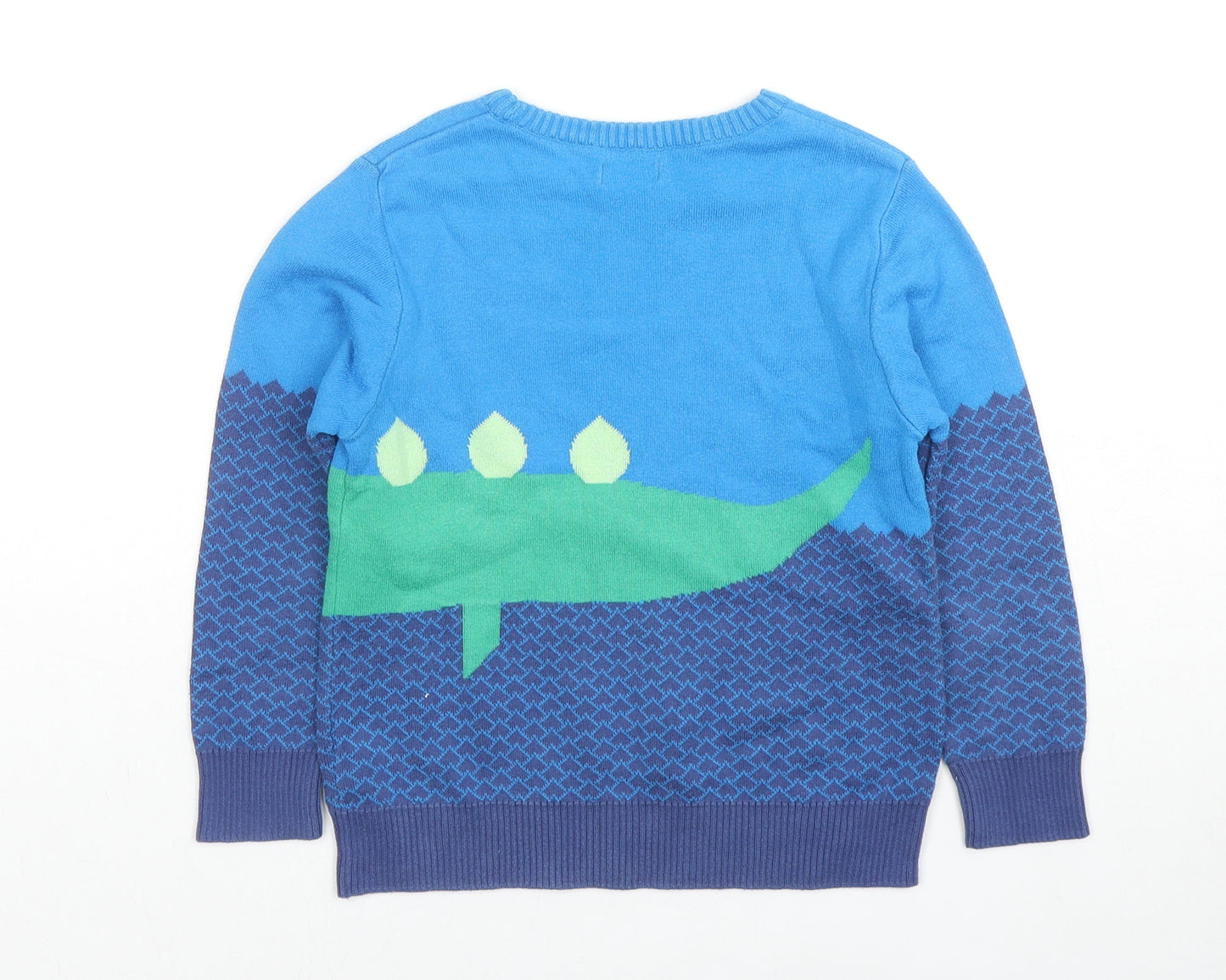 NEXT Boys Blue Round Neck Geometric Cotton Pullover Jumper Size 4-5 Years Pullover - Crocodile