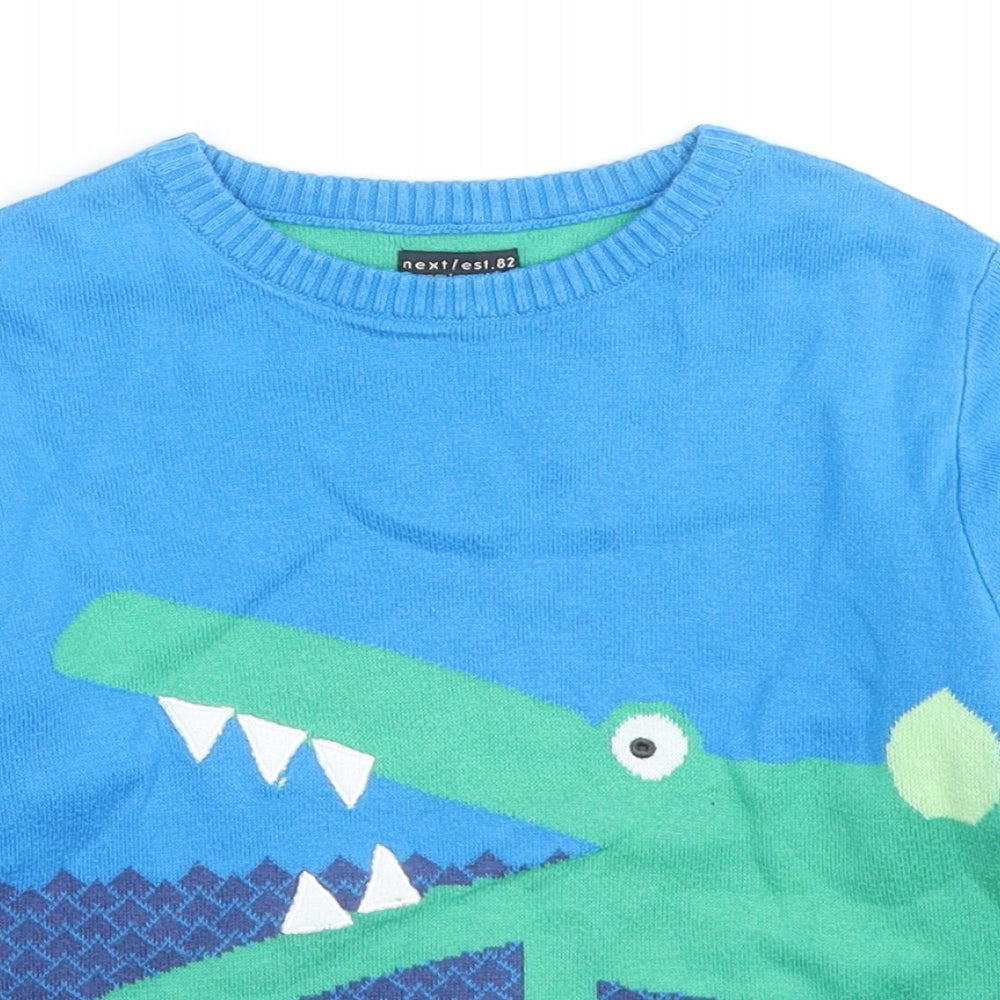 NEXT Boys Blue Round Neck Geometric Cotton Pullover Jumper Size 4-5 Years Pullover - Crocodile