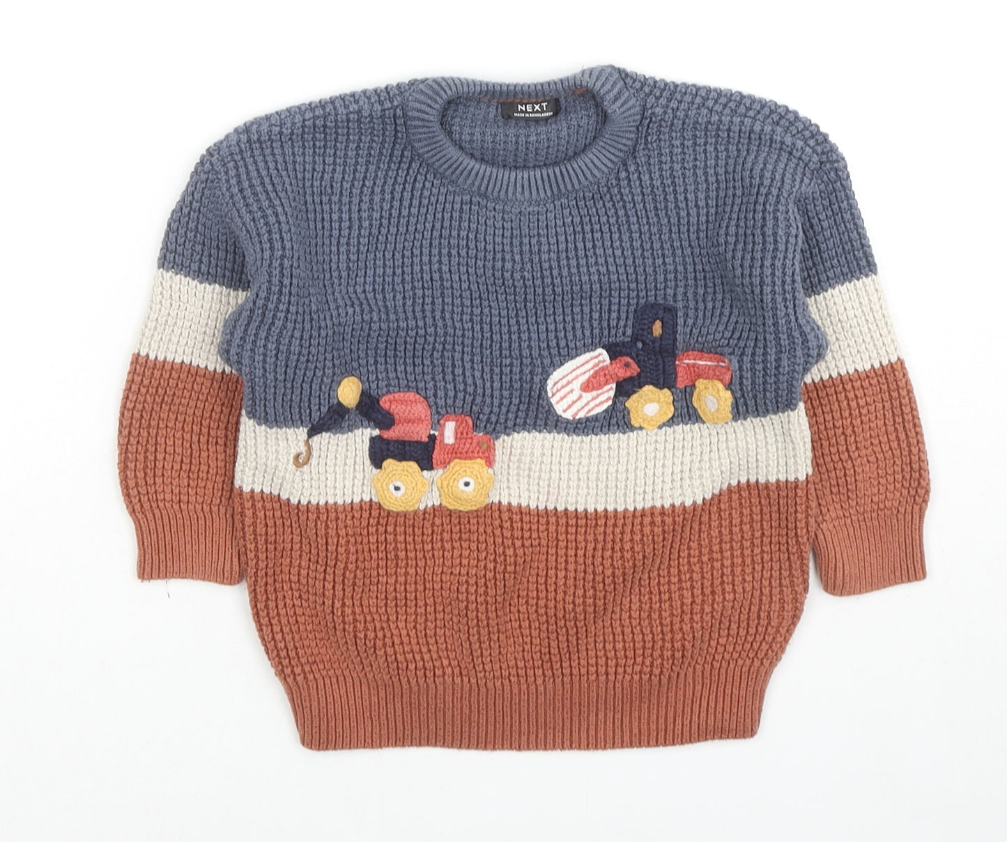 NEXT Boys Multicoloured Colourblock Cotton Pullover Jumper Size 18-24 Months Pullover - Tractors