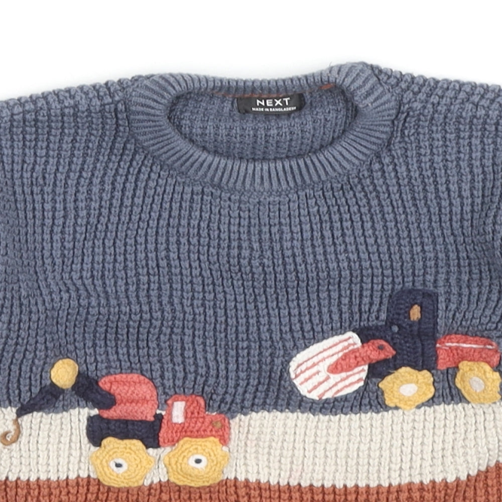 NEXT Boys Multicoloured Colourblock Cotton Pullover Jumper Size 18-24 Months Pullover - Tractors