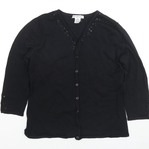 Paraphrase Womens Black V-Neck Rayon Cardigan Jumper Size M - Sequin Detail
