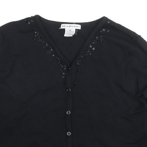 Paraphrase Womens Black V-Neck Rayon Cardigan Jumper Size M - Sequin Detail