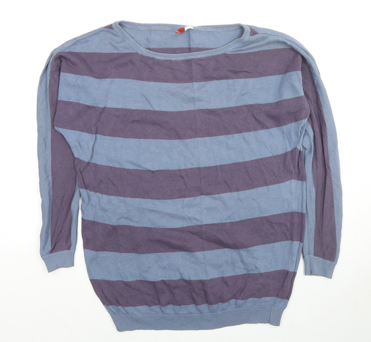 Marks and Spencer Mens Blue Round Neck Striped Cotton Pullover Jumper Size S Long Sleeve