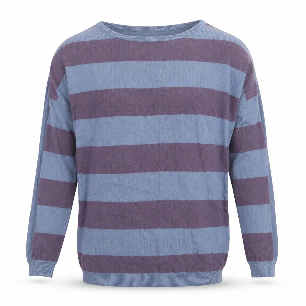 Marks and Spencer Mens Blue Round Neck Striped Cotton Pullover Jumper Size S Long Sleeve