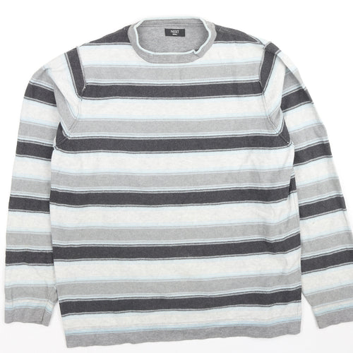 NEXT Mens Multicoloured Round Neck Striped Cotton Pullover Jumper Size S Long Sleeve