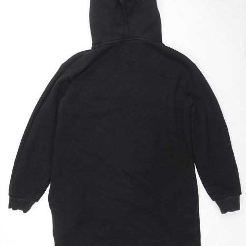 Superdry Womens Black Cotton Jumper Dress Size 10 Round Neck Pullover - Pockets Hooded