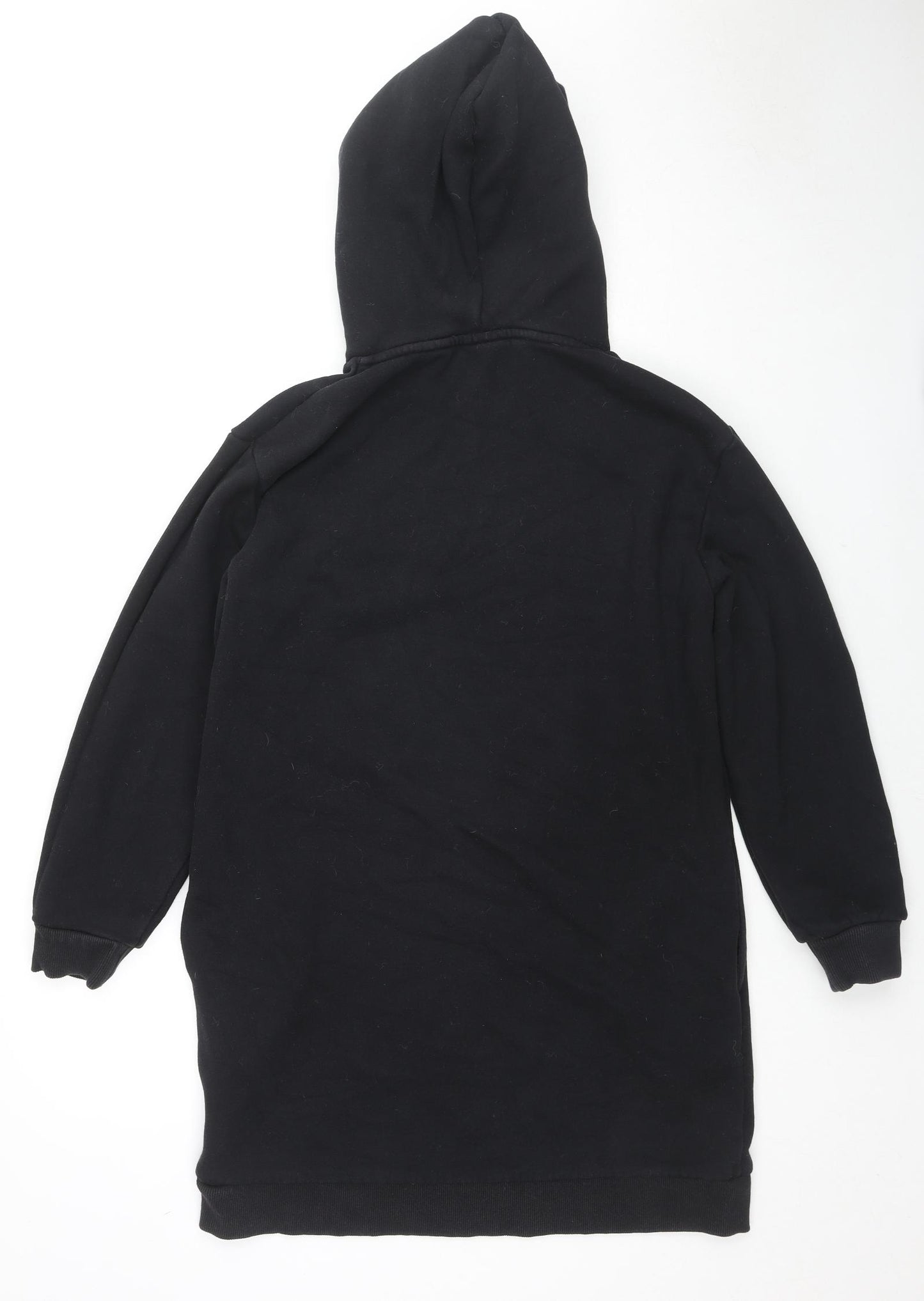 Superdry Womens Black Cotton Jumper Dress Size 10 Round Neck Pullover - Pockets Hooded