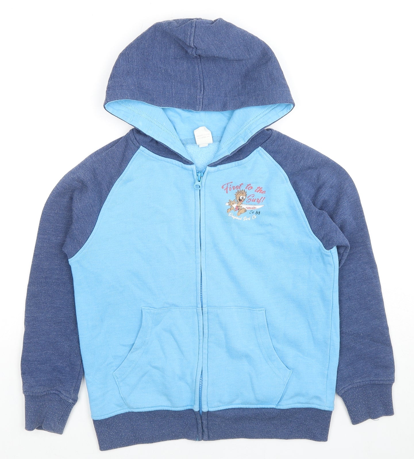 Saltrock Boys Blue Colourblock Cotton Full Zip Hoodie Size 7-8 Years Zip - First To The Sirf