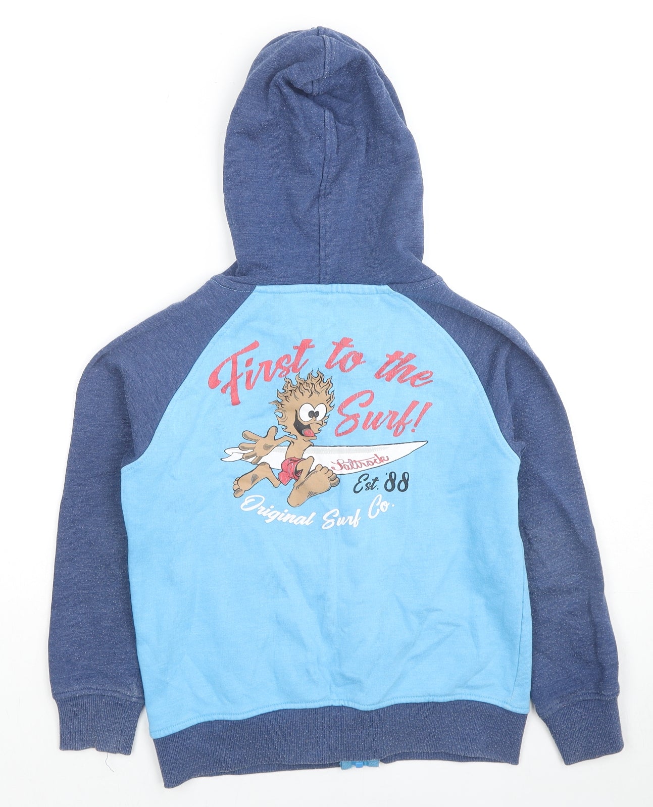 Saltrock Boys Blue Colourblock Cotton Full Zip Hoodie Size 7-8 Years Zip - First To The Sirf