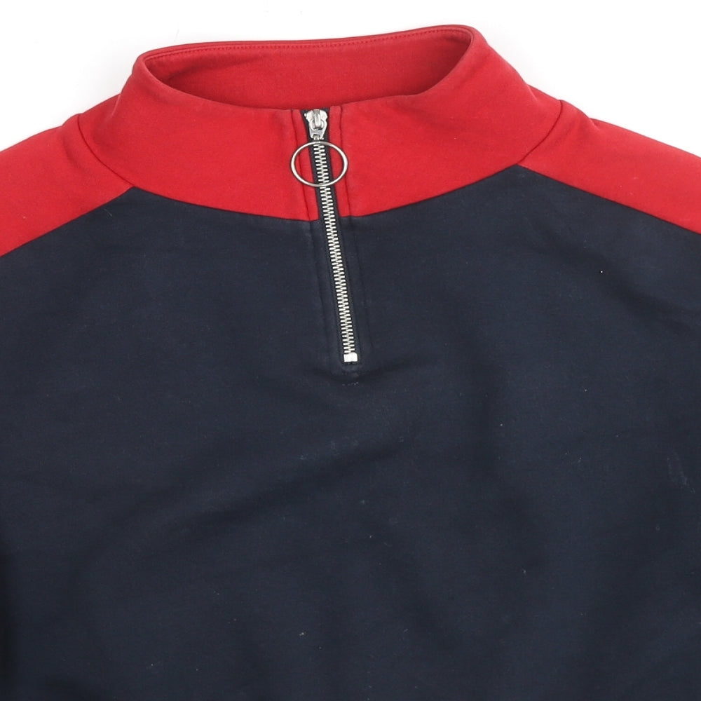 Divided by H&M Womens Blue Colourblock Cotton Pullover Hoodie Size S Pullover - Cropped