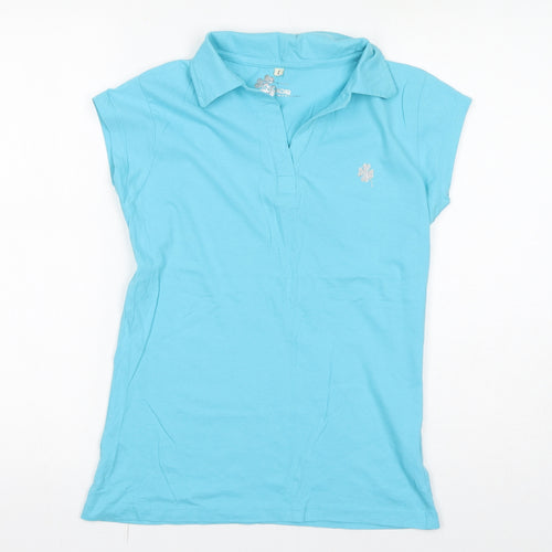 INSIDE Womens Blue 100% Cotton Basic T-Shirt Size L Collared