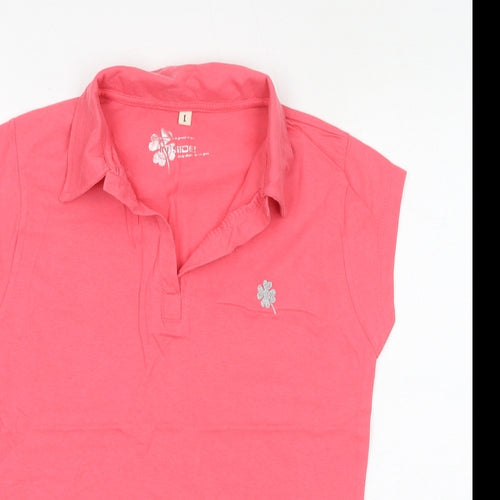 INSIDE Womens Pink 100% Cotton Basic T-Shirt Size L Collared