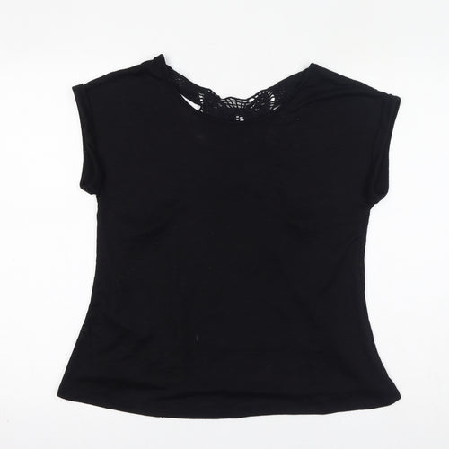 New Look Womens Black Polyester Basic T-Shirt Size 10 Round Neck - Sheer, Open Back