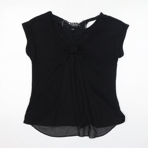 New Look Womens Black Polyester Basic T-Shirt Size 10 Round Neck - Sheer, Open Back