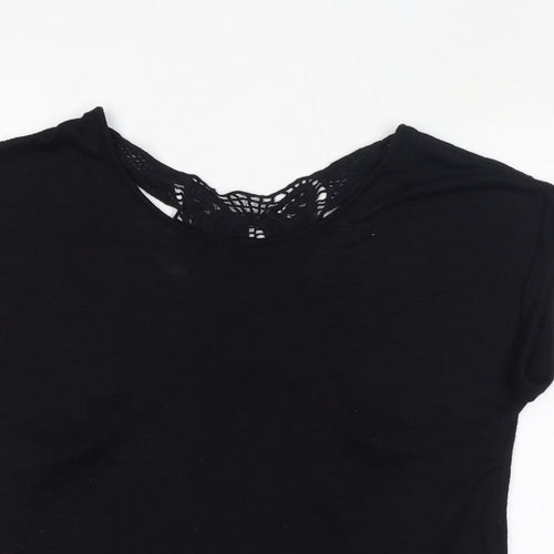New Look Womens Black Polyester Basic T-Shirt Size 10 Round Neck - Sheer, Open Back