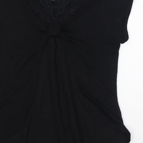 New Look Womens Black Polyester Basic T-Shirt Size 10 Round Neck - Sheer, Open Back