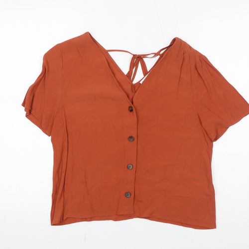 Warehouse Womens Brown Viscose Basic Button-Up Size 10 V-Neck