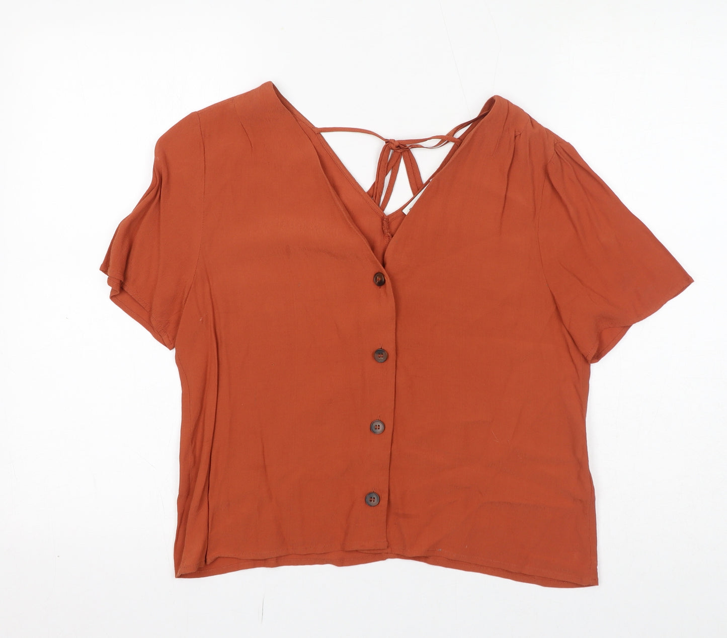 Warehouse Womens Brown Viscose Basic Button-Up Size 10 V-Neck