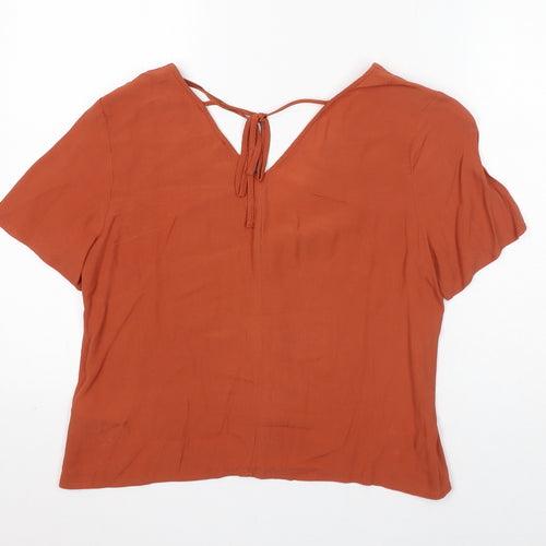 Warehouse Womens Brown Viscose Basic Button-Up Size 10 V-Neck