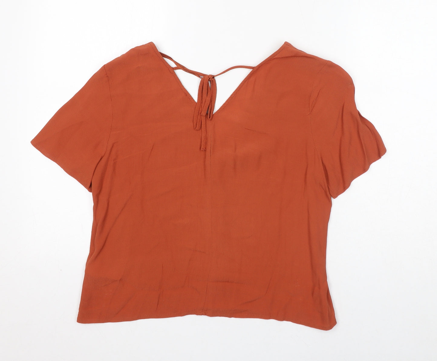 Warehouse Womens Brown Viscose Basic Button-Up Size 10 V-Neck