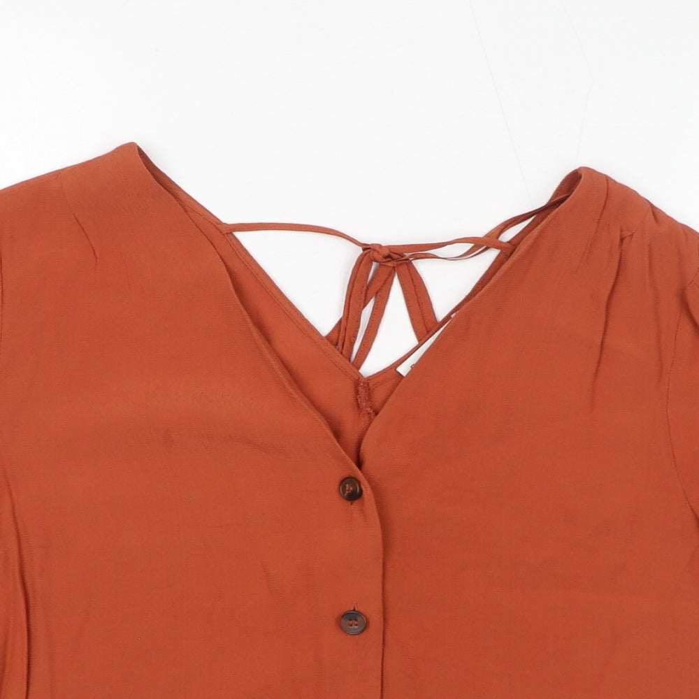 Warehouse Womens Brown Viscose Basic Button-Up Size 10 V-Neck