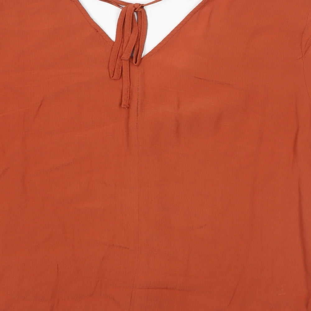 Warehouse Womens Brown Viscose Basic Button-Up Size 10 V-Neck