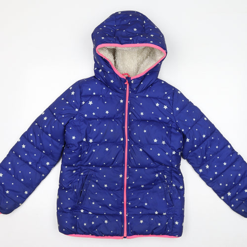 Gap Girls Blue Geometric Puffer Jacket Coat Size XL Zip - Stars, Fleece Lining, Hood