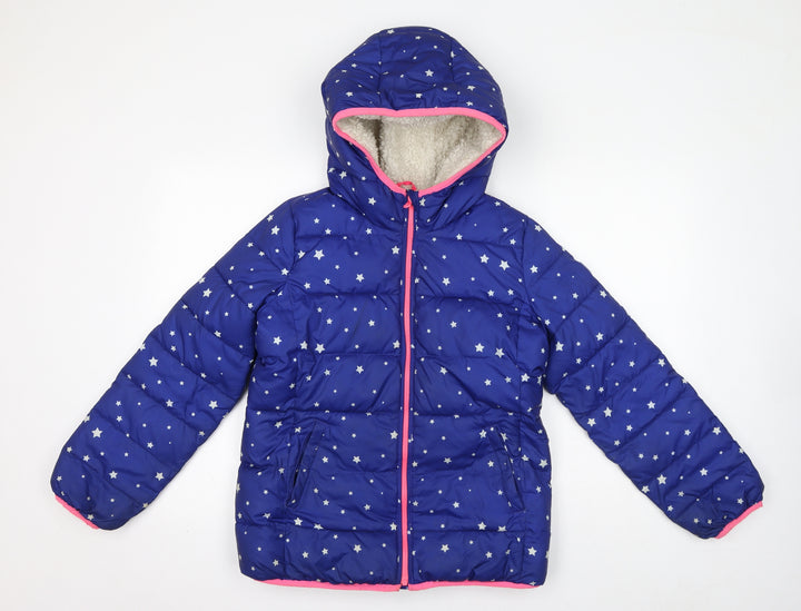 Gap Girls Blue Geometric Puffer Jacket Coat Size XL Zip - Stars, Fleece Lining, Hood
