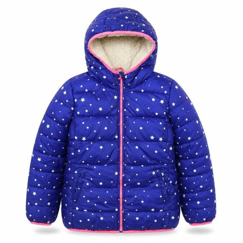 Gap Girls Blue Geometric Puffer Jacket Coat Size XL Zip - Stars, Fleece Lining, Hood
