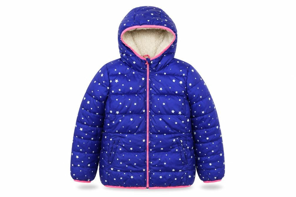 Gap Girls Blue Geometric Puffer Jacket Coat Size XL Zip - Stars, Fleece Lining, Hood