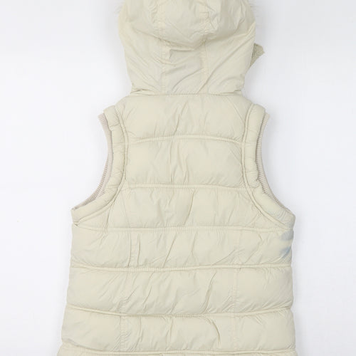 New Look Womens Beige Gilet Jacket Size 10 Zip - Faux Fur Hood, Puffer Jacket