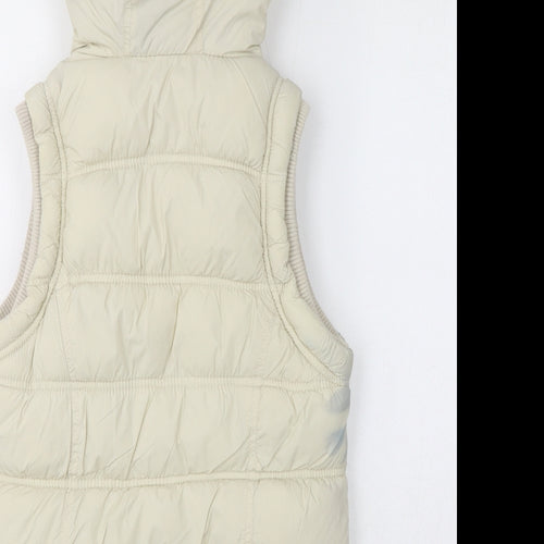 New Look Womens Beige Gilet Jacket Size 10 Zip - Faux Fur Hood, Puffer Jacket