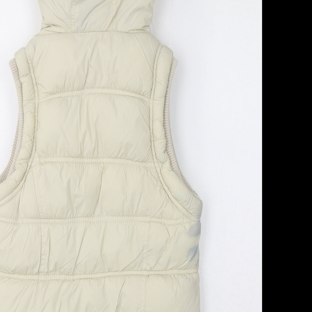 New Look Womens Beige Gilet Jacket Size 10 Zip - Faux Fur Hood, Puffer Jacket