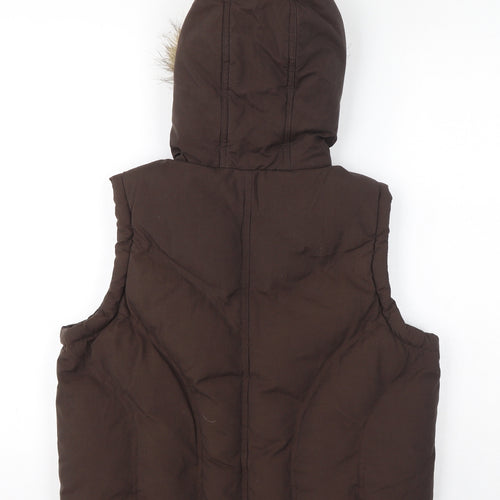 Dorothy Perkins Womens Brown Gilet Coat Size 14 Zip - Faux Fur Hood, Puffer Jacket