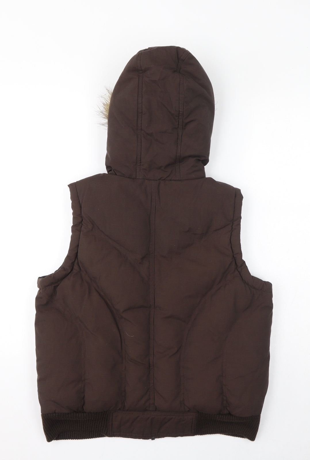Dorothy Perkins Womens Brown Gilet Coat Size 14 Zip - Faux Fur Hood, Puffer Jacket