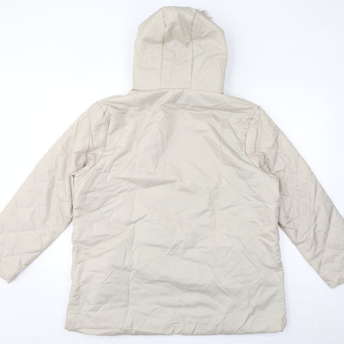 Anne De Lancay Womens Ivory Quilted Coat Size L Zip - Faux Fur Hood