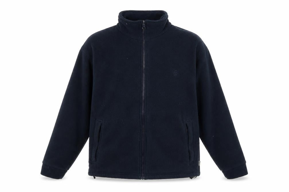 Front view of Hawkshead men’s blue jacket, size S, zip