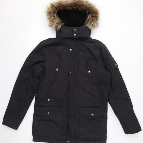 NEXT Womens Black Parka Coat Size S Zip - Faux Fur Hood