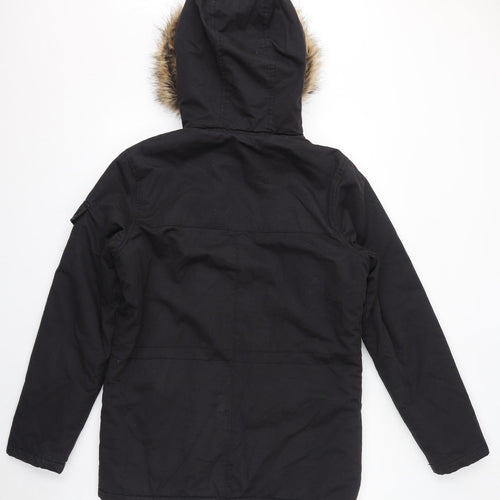 NEXT Womens Black Parka Coat Size S Zip - Faux Fur Hood