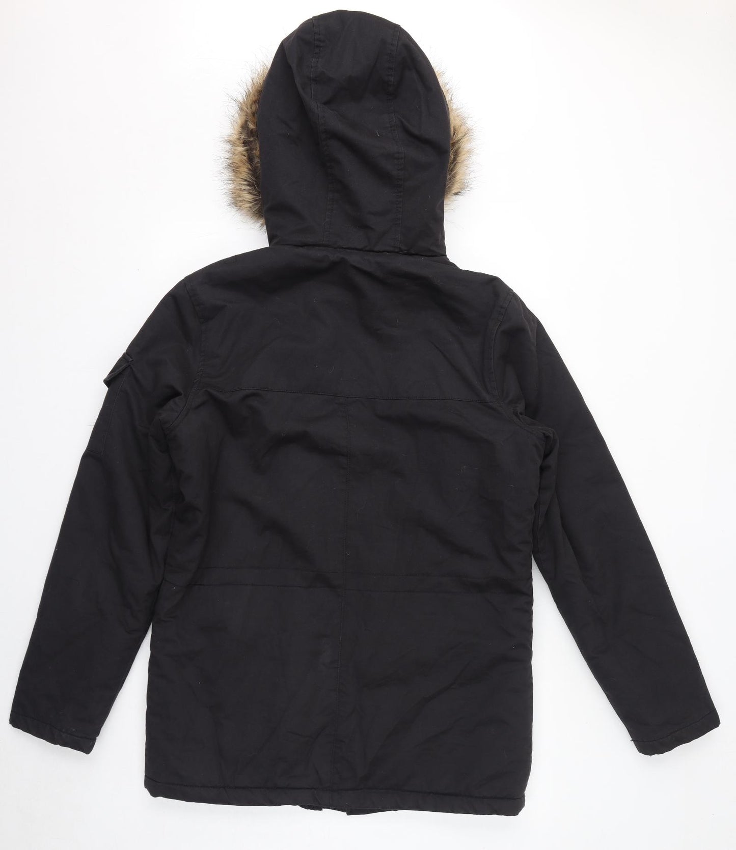 NEXT Womens Black Parka Coat Size S Zip - Faux Fur Hood