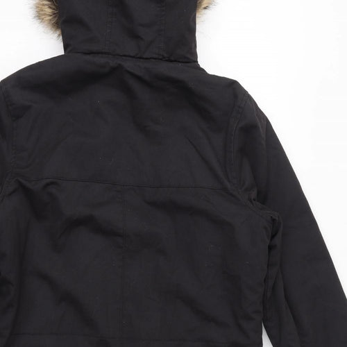 NEXT Womens Black Parka Coat Size S Zip - Faux Fur Hood