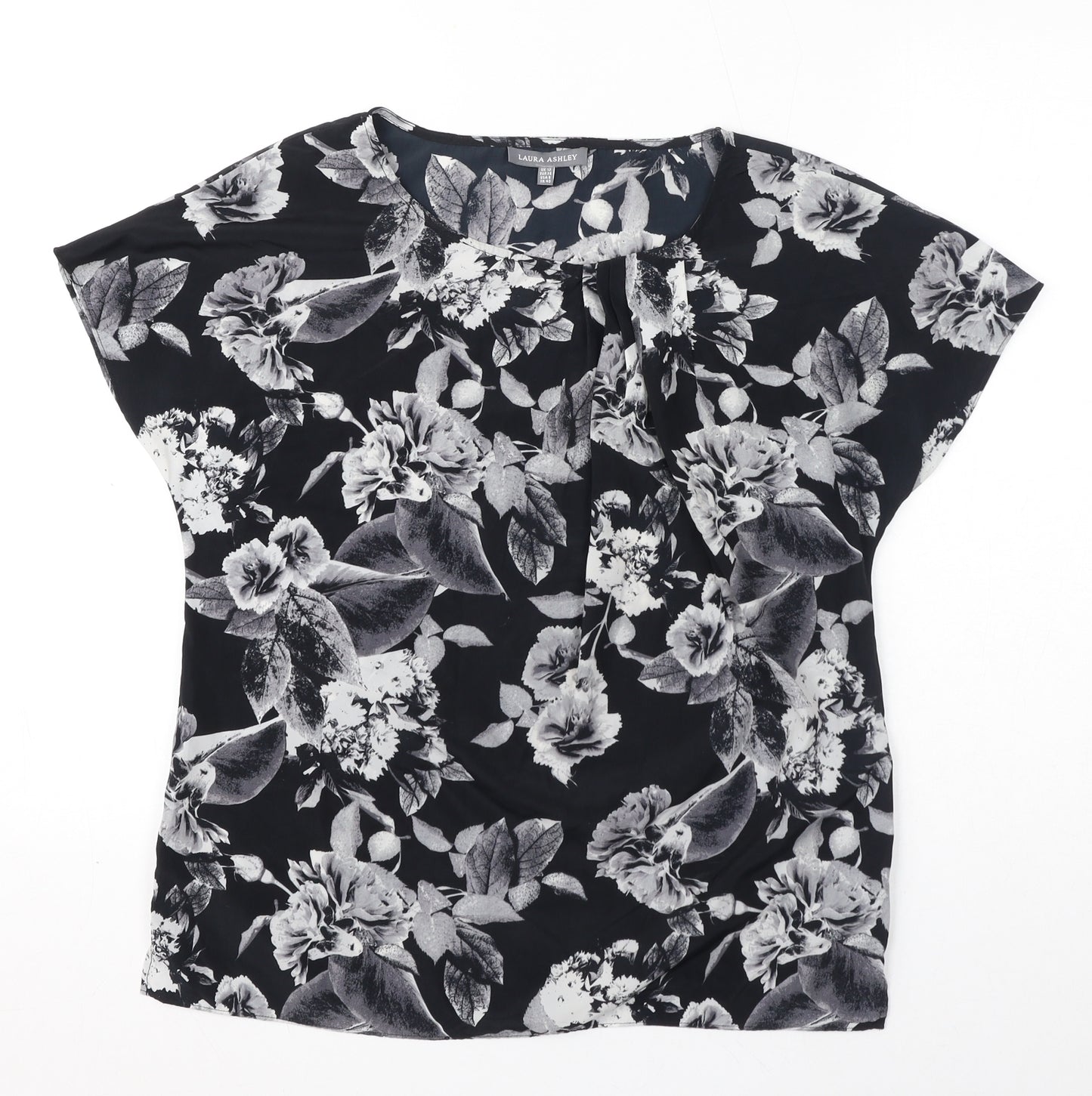Laura Ashley Womens Grey Floral Polyester Basic T-Shirt Size 12 Round Neck
