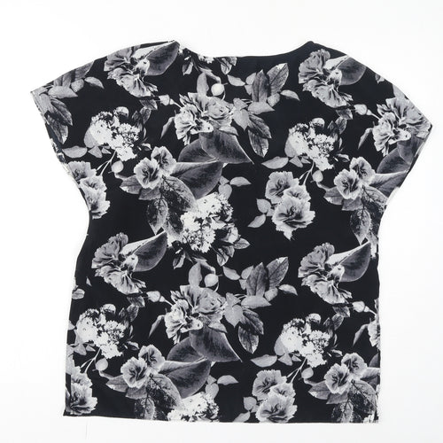 Laura Ashley Womens Grey Floral Polyester Basic T-Shirt Size 12 Round Neck