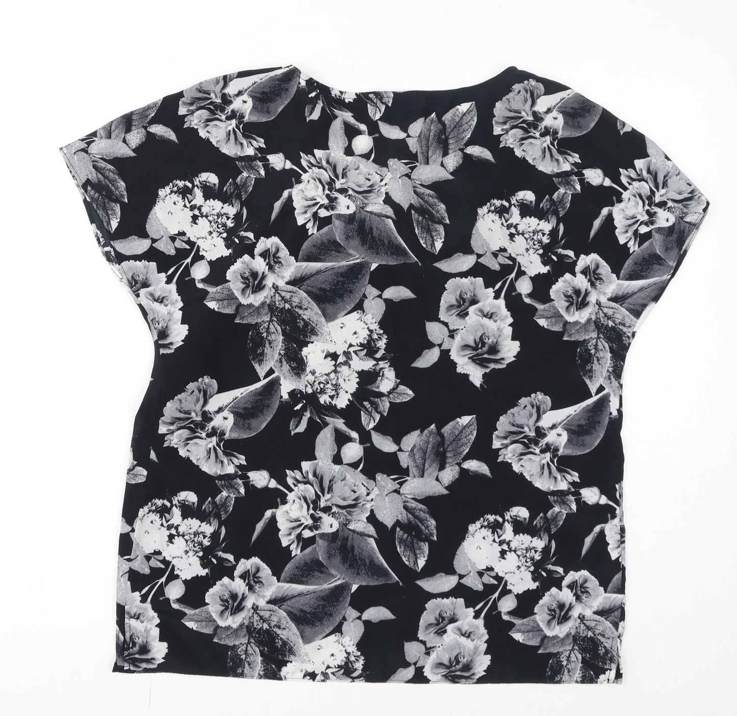 Laura Ashley Womens Grey Floral Polyester Basic T-Shirt Size 12 Round Neck