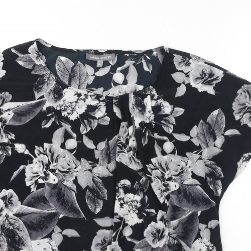 Laura Ashley Womens Grey Floral Polyester Basic T-Shirt Size 12 Round Neck