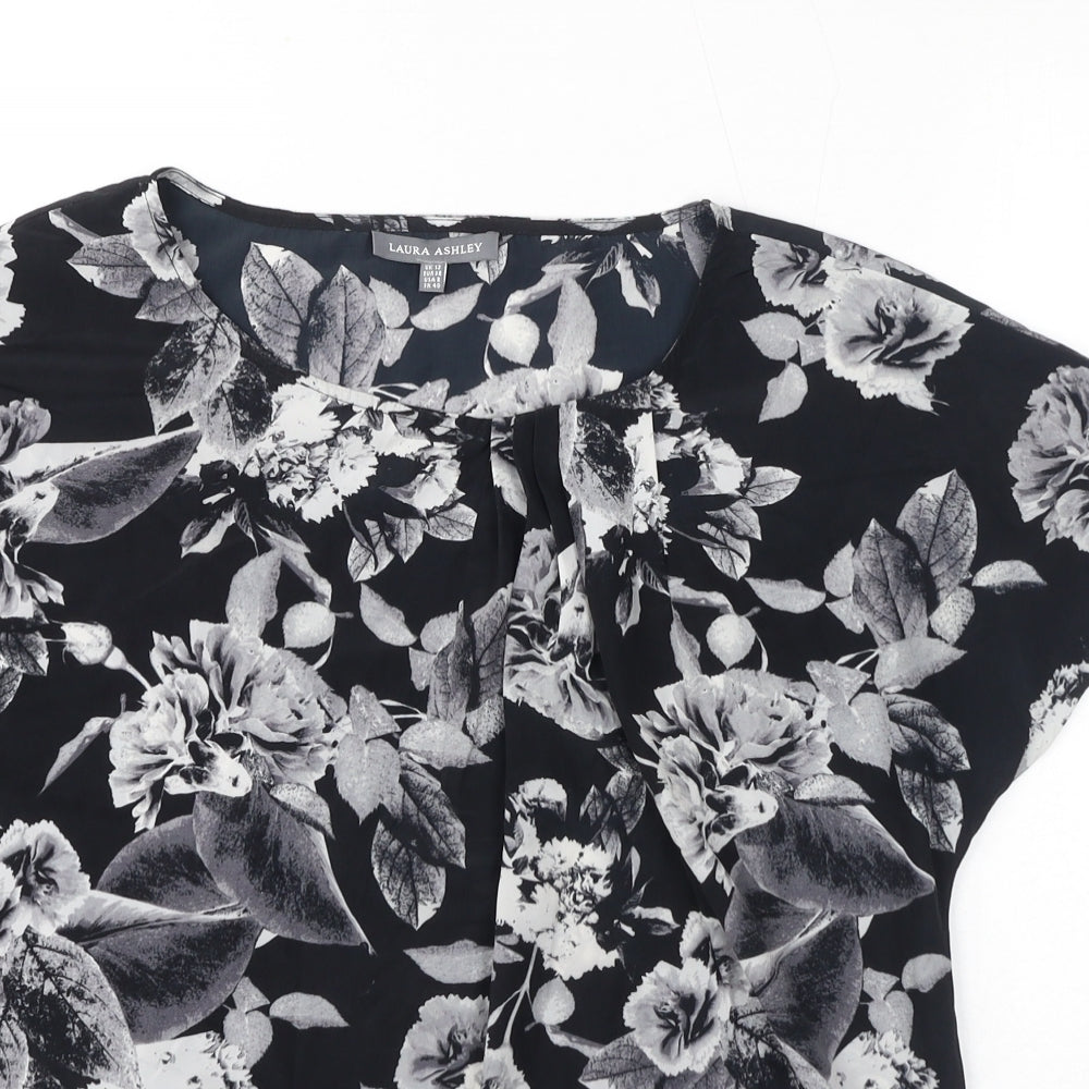 Laura Ashley Womens Grey Floral Polyester Basic T-Shirt Size 12 Round Neck