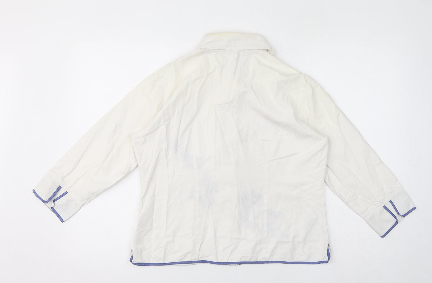 Casual Wear Womens White 100% Cotton Basic Button-Up Size 12 Collared - Embroidery