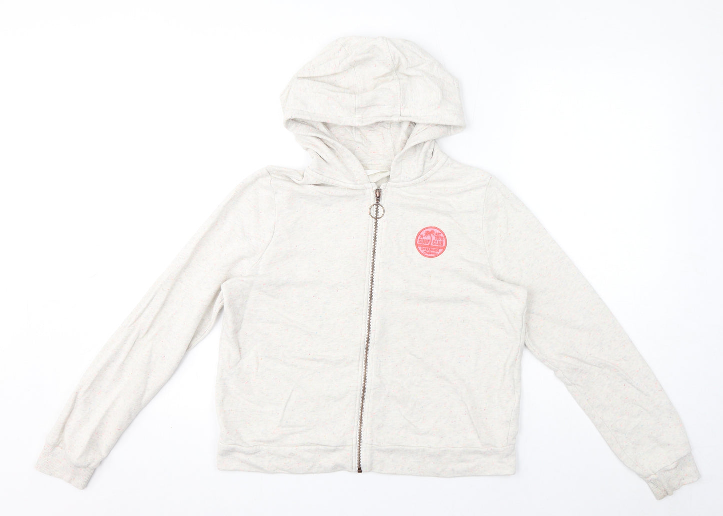 Marks and Spencer Girls Ivory 100% Cashmere Full Zip Hoodie Size 13-14 Years Zip - Multicolour, Speckled
