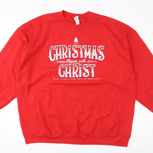 Gildan Womens Red Crew Neck Cotton Pullover Jumper Size 2XL - Christmas Begins With Christ