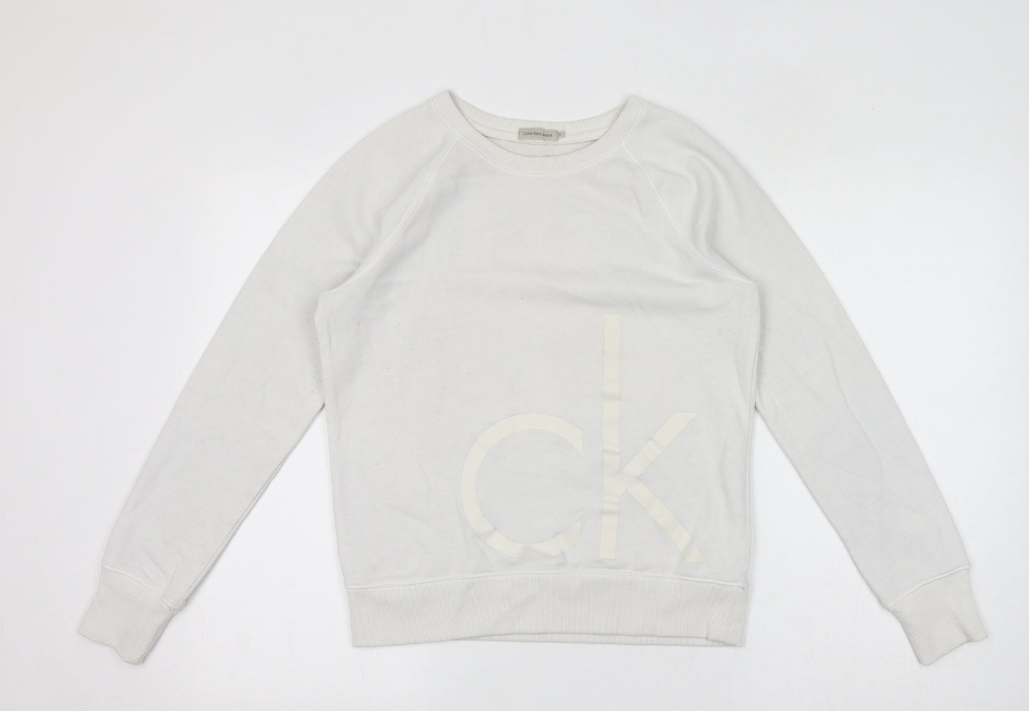Calvin Klein Womens White Cotton Pullover Sweatshirt Size S Pullover - CK